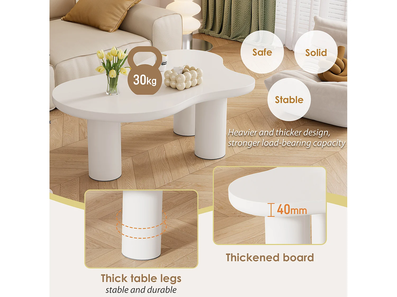 Couchtisch aus MDF und PVC – unregelmäßige wolkenförmige Platte – Weiß