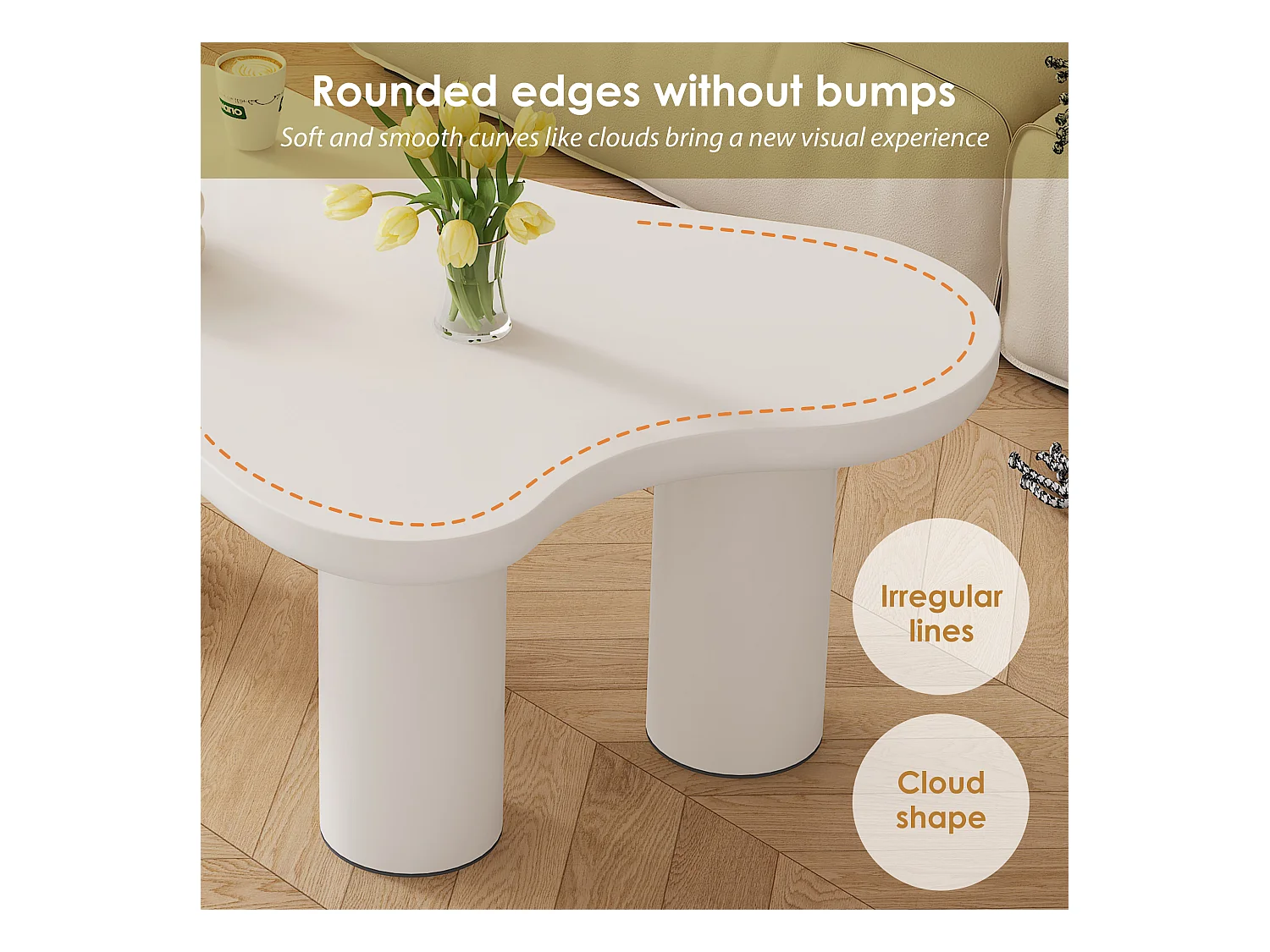 Couchtisch aus MDF und PVC – unregelmäßige wolkenförmige Platte – Weiß