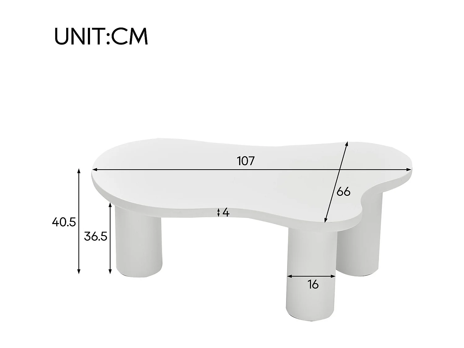 Couchtisch aus MDF und PVC – unregelmäßige wolkenförmige Platte – Weiß