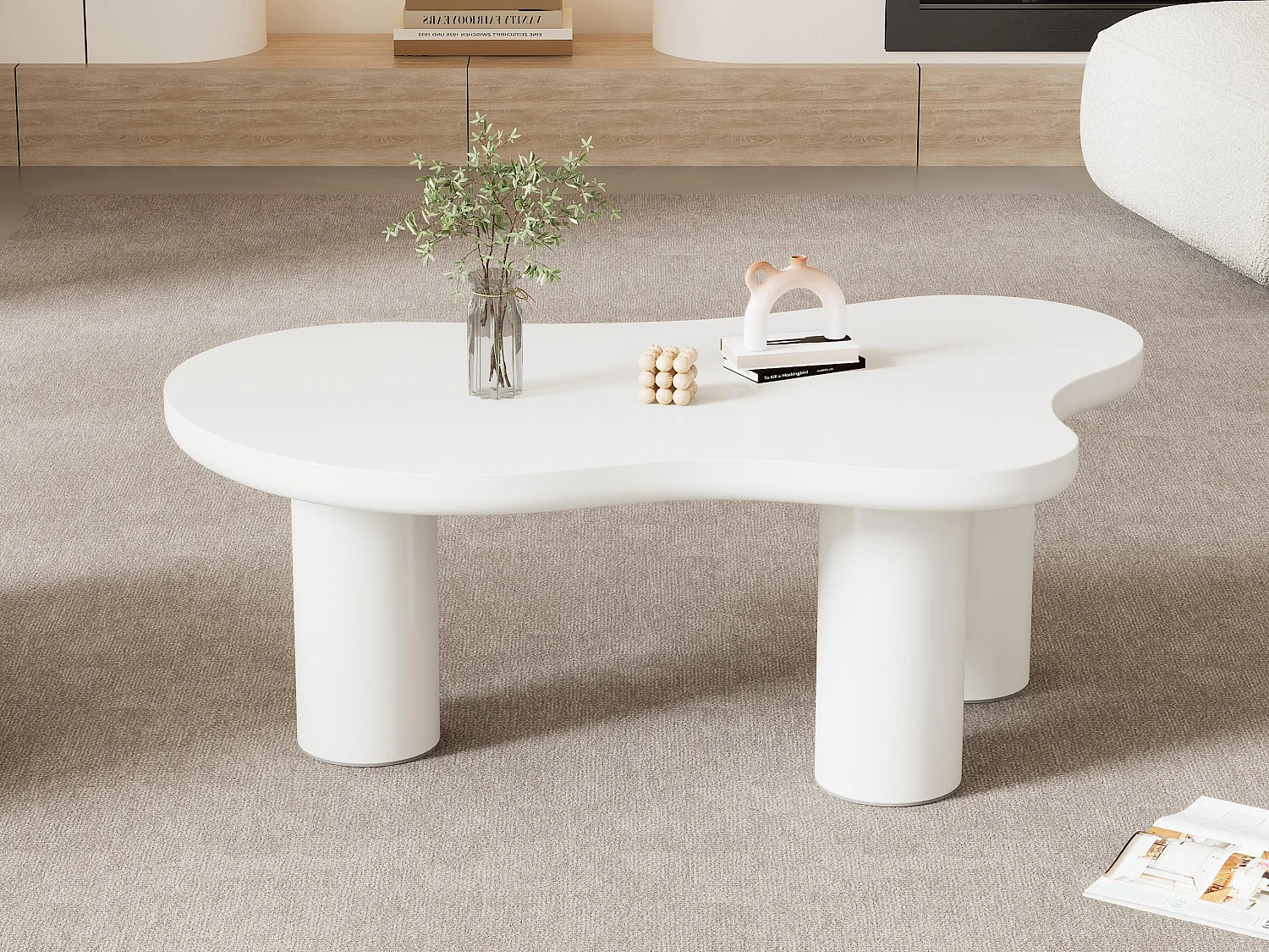 Table basse en MDF et PVC - plateau en forme nuage irrégulière - Blanc