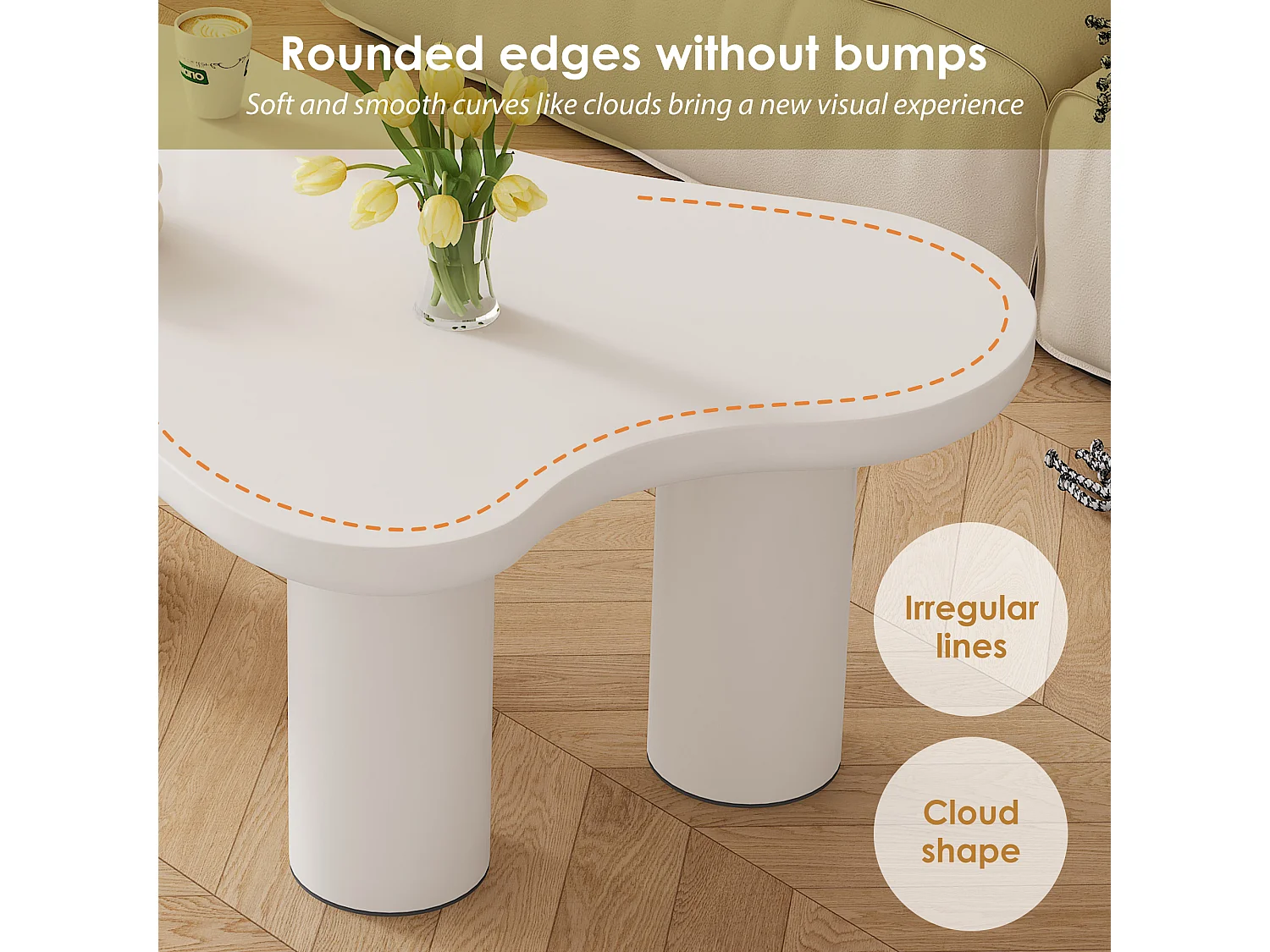 Table basse en MDF et PVC - plateau en forme nuage irrégulière - Blanc