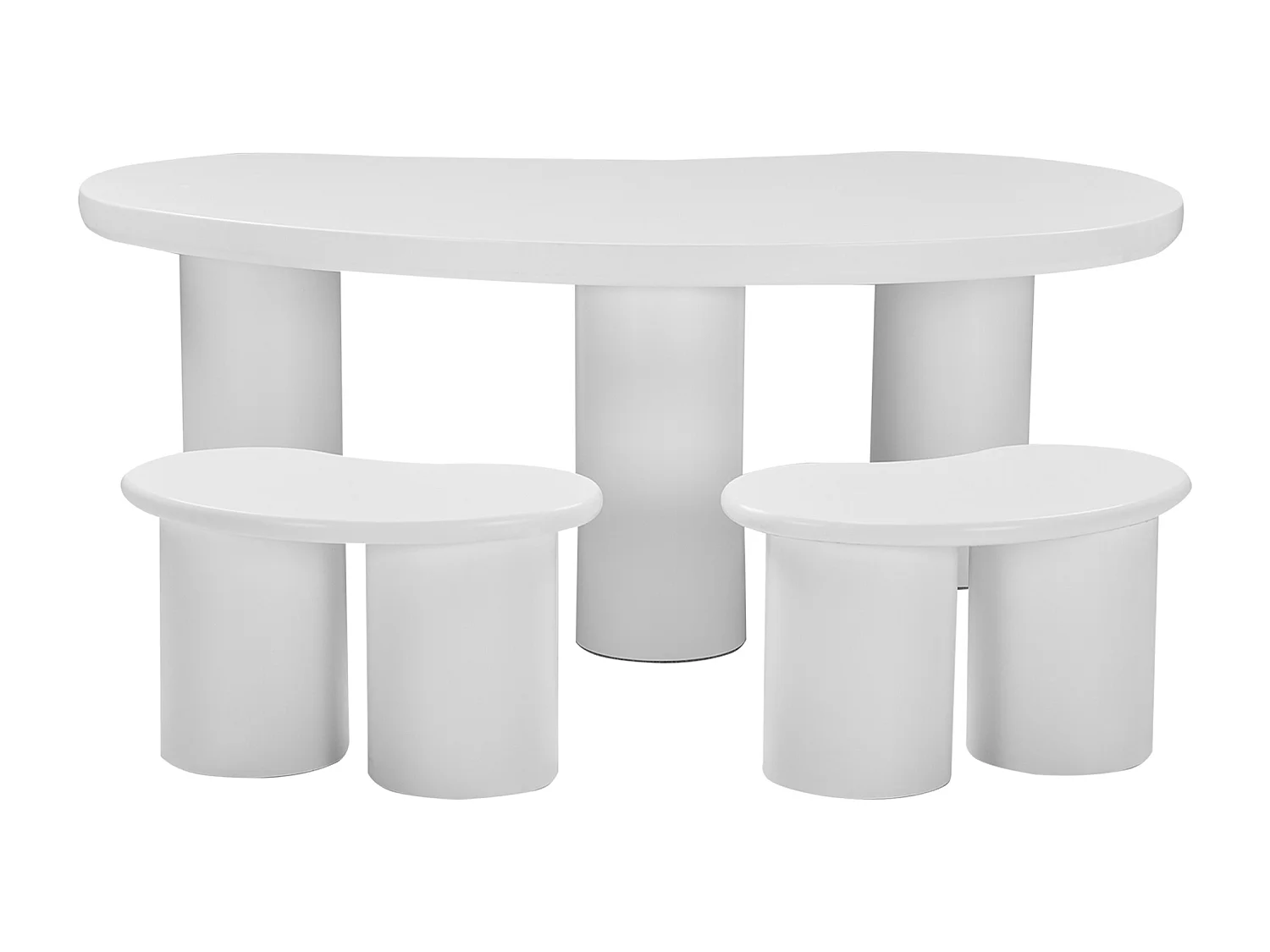 Couchtisch-Set aus MDF und PVC – mit 2 kleinen Hockern – Weiß