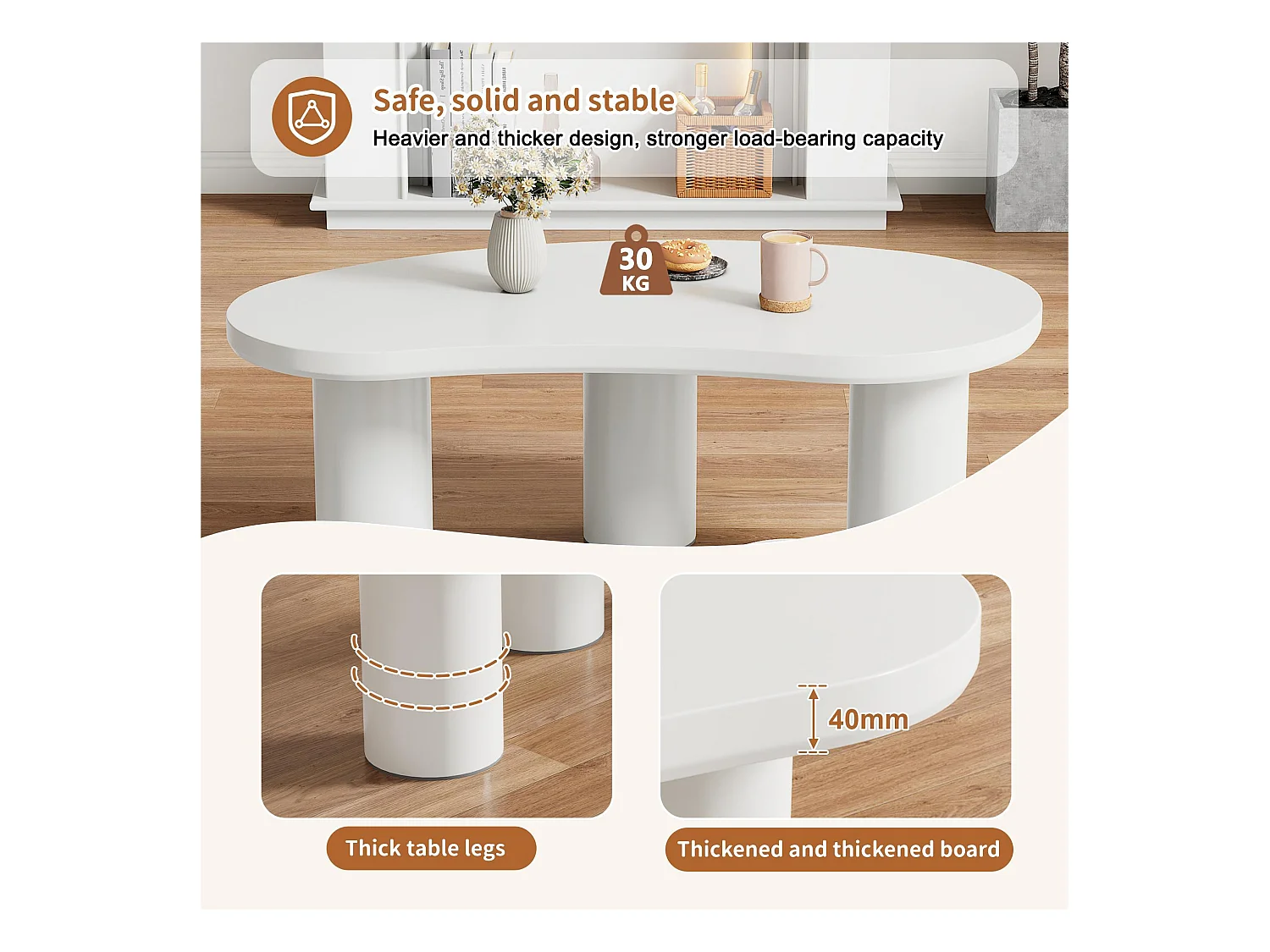 Ensemble Table basse en MDF et PVC - avec 2 petits tabourets - Blanc