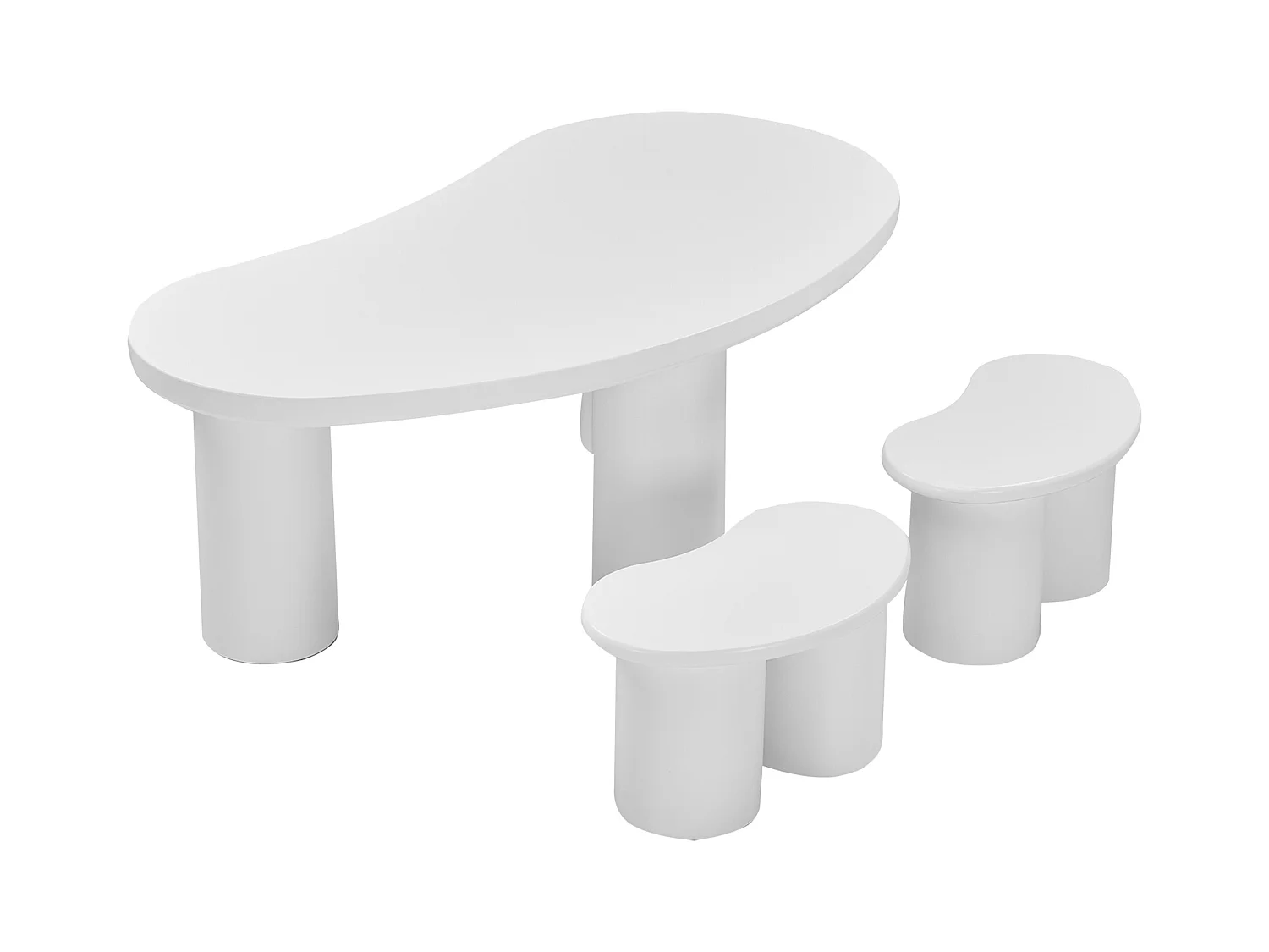 Ensemble Table basse en MDF et PVC - avec 2 petits tabourets - Blanc