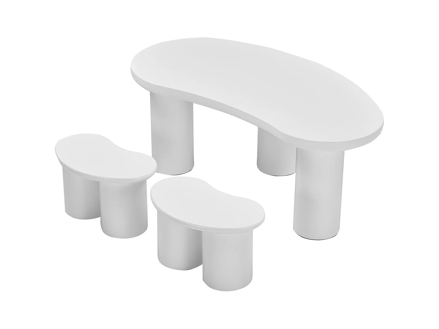 Ensemble Table basse en MDF et PVC - avec 2 petits tabourets - Blanc