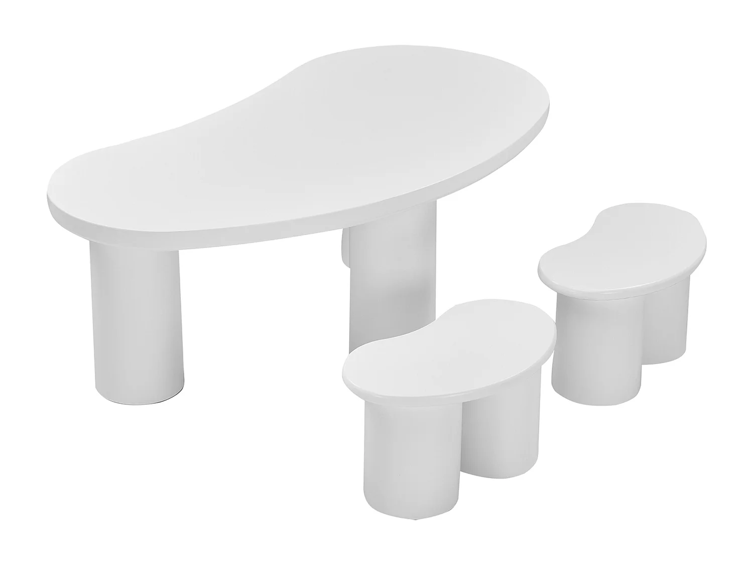 Ensemble Table basse en MDF et PVC - avec 2 petits tabourets - Blanc