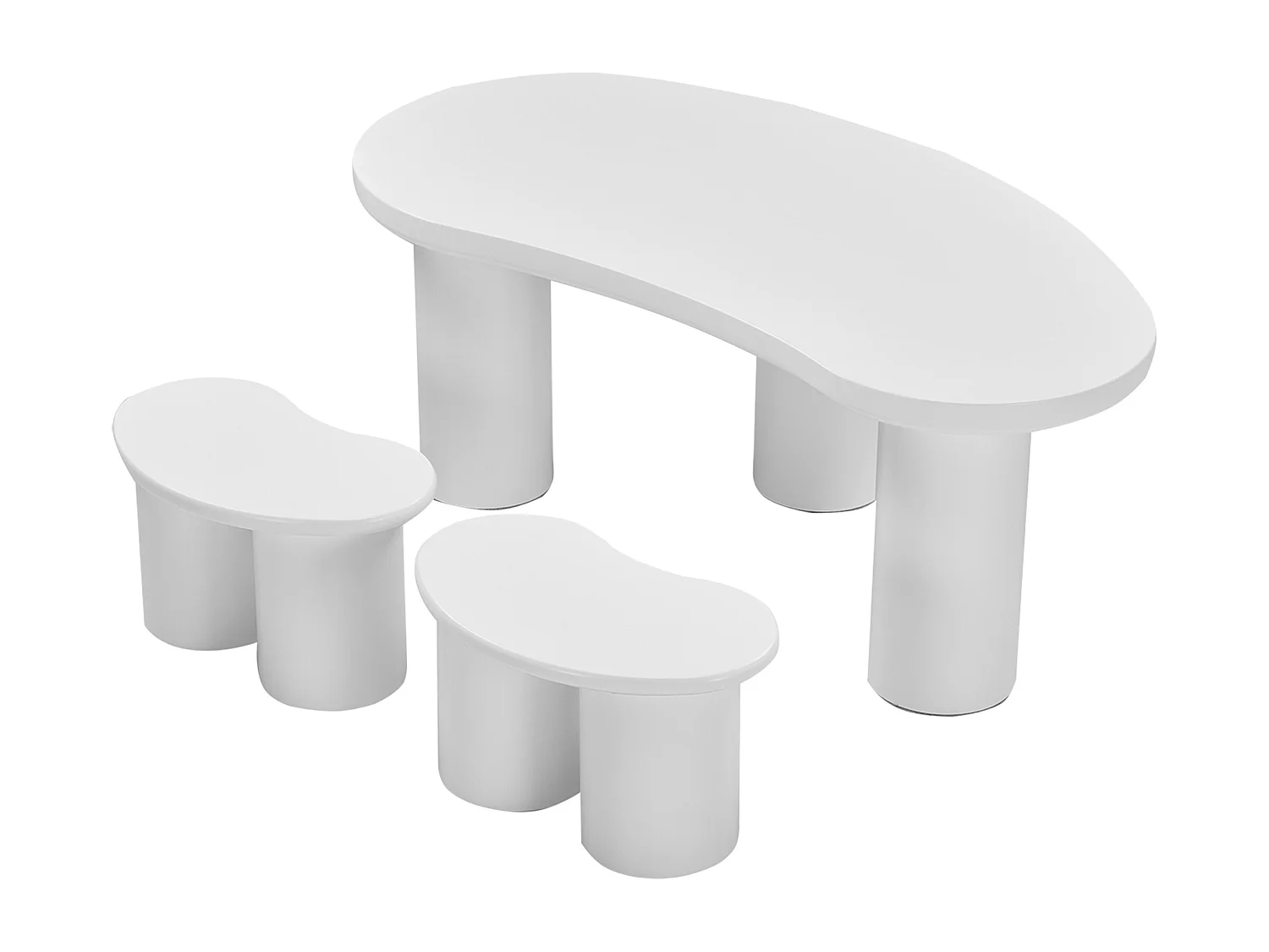 Ensemble Table basse en MDF et PVC - avec 2 petits tabourets - Blanc