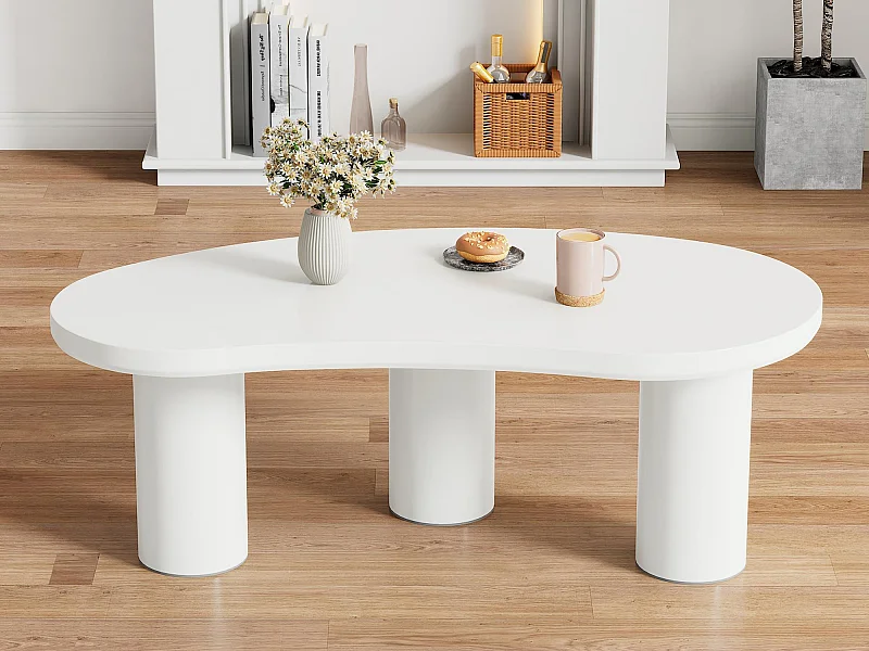 Couchtisch aus MDF und PVC – unregelmäßige und elegant geschwungene Platte – Weiß