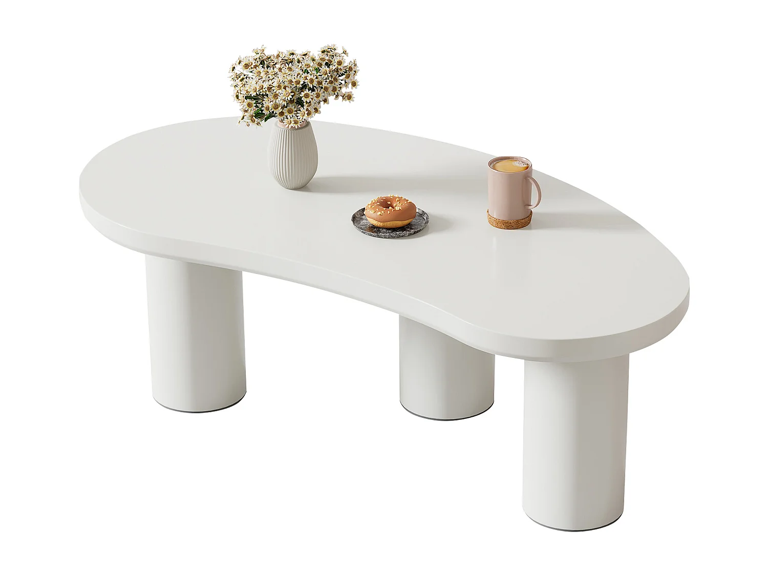 Table basse en MDF et PVC - plateau incurvé irrégulier et élégant - Blanc