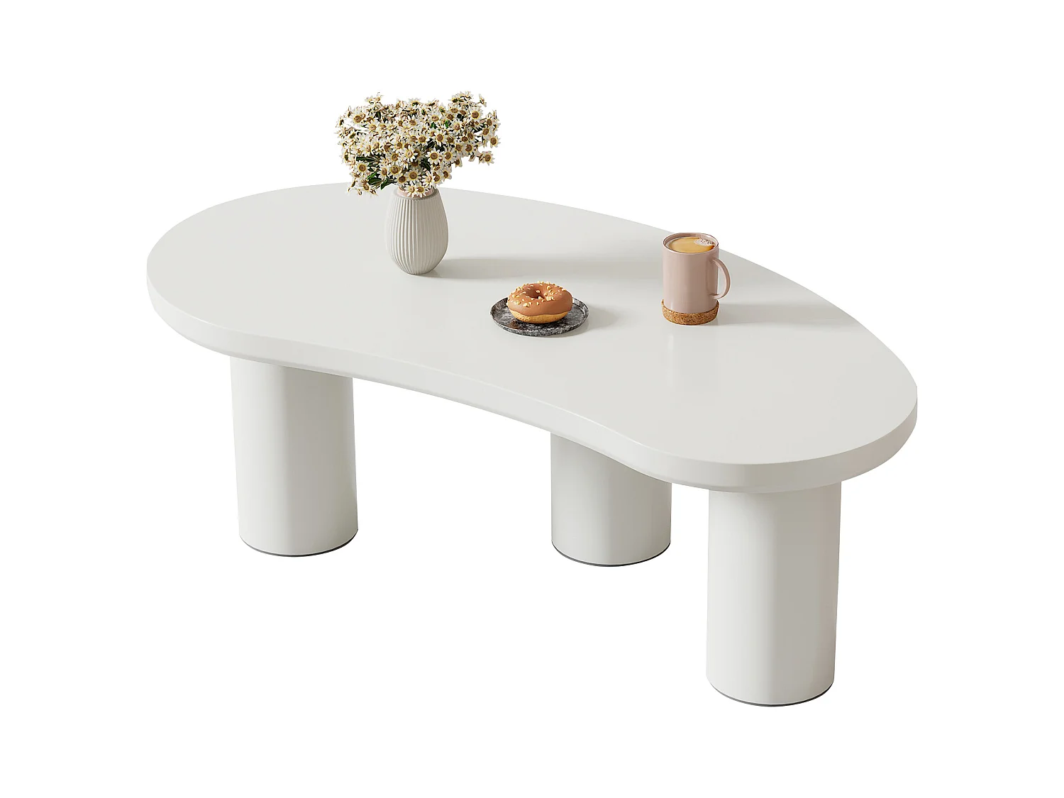 Table basse en MDF et PVC - plateau incurvé irrégulier et élégant - Blanc