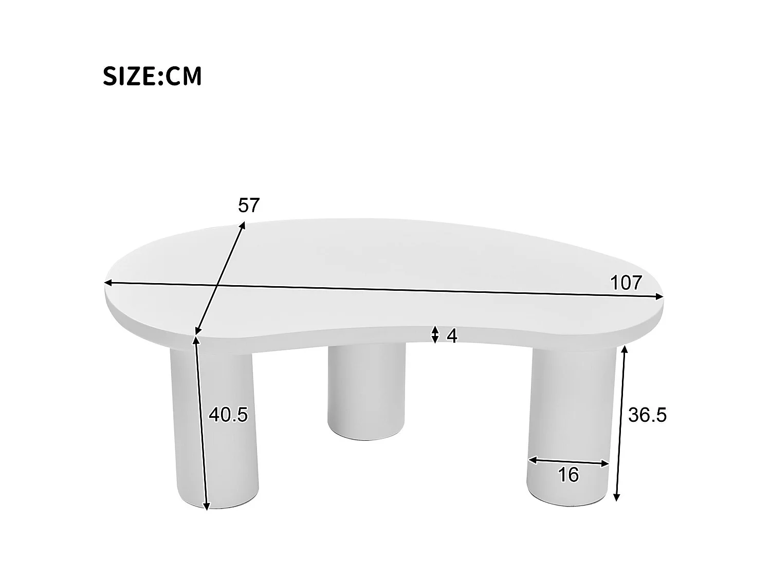 Table basse en MDF et PVC - plateau incurvé irrégulier et élégant - Blanc
