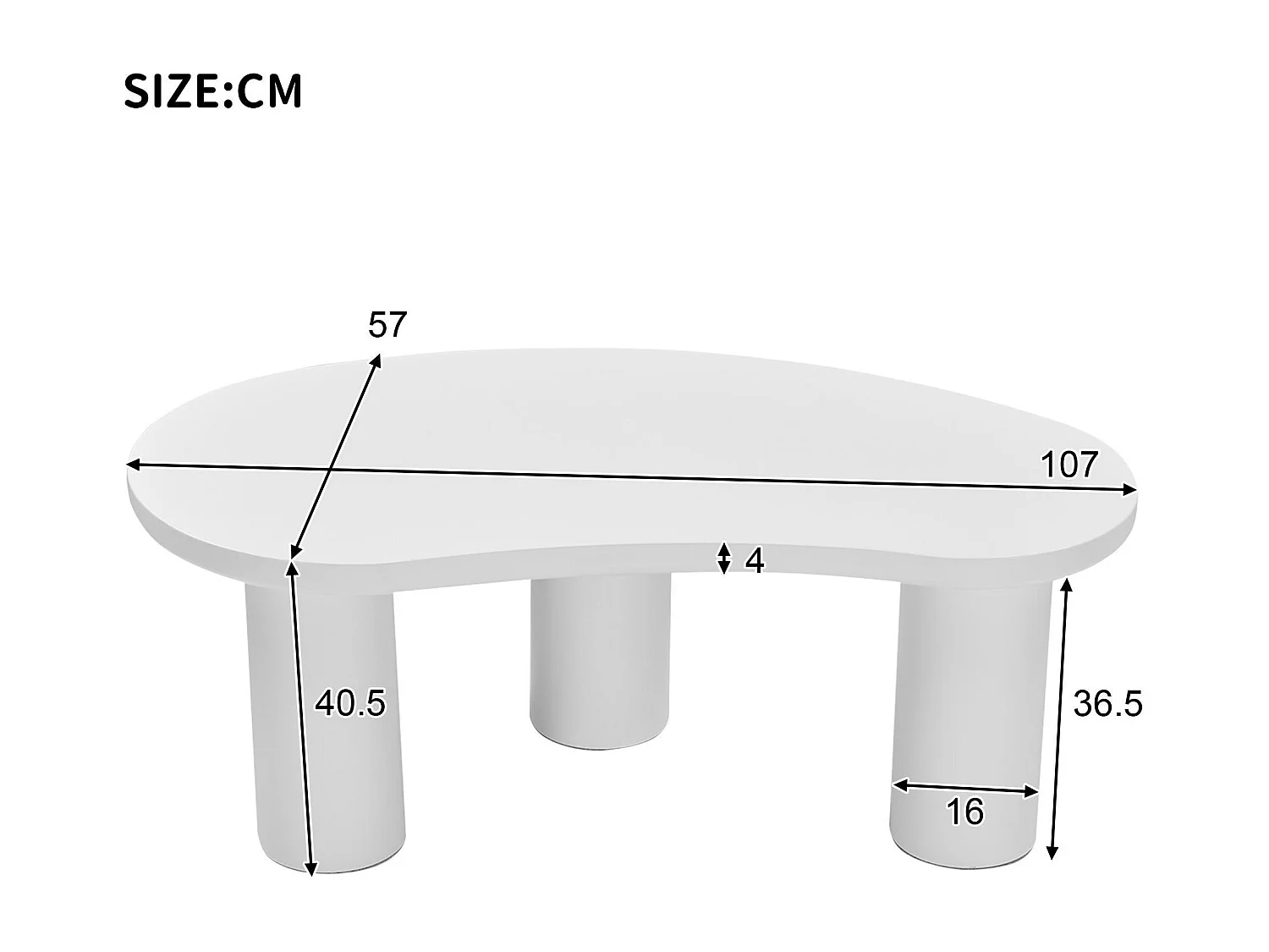 Table basse en MDF et PVC - plateau incurvé irrégulier et élégant - Blanc