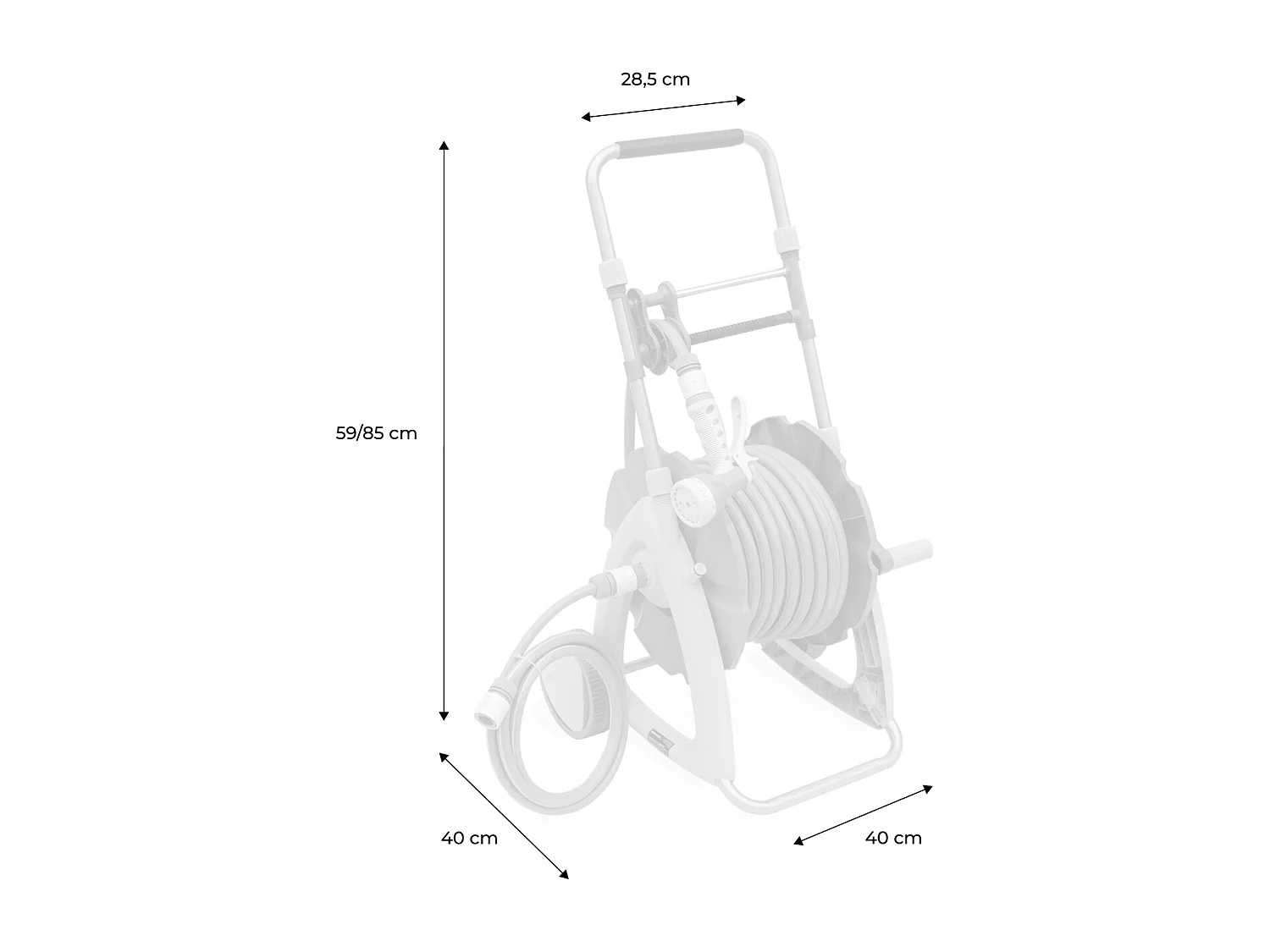 Enrollador de manguera sobre ruedas con manguera, 30m gris