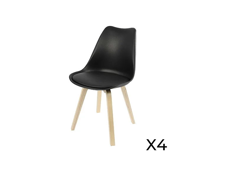 Lot de 4 chaises design avec coussin coloris noir collection MIA