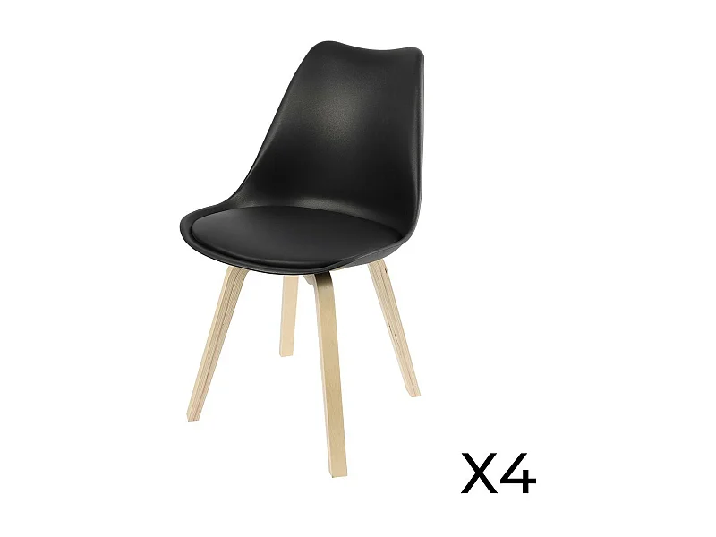 Lot de 4 chaises design avec coussin coloris noir collection MIA