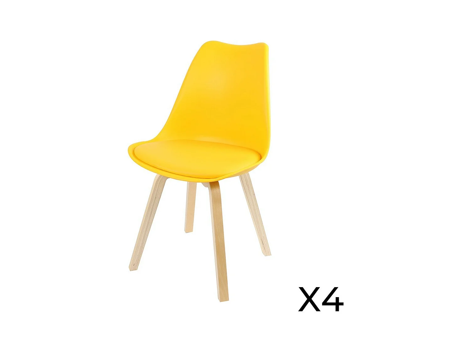 Lot de 4 chaises design avec coussin coloris jaune moutarde collection MIA