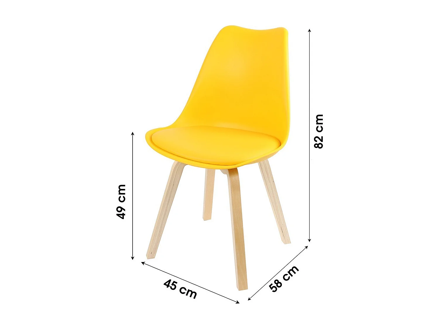 Lot de 4 chaises design avec coussin coloris jaune moutarde collection MIA