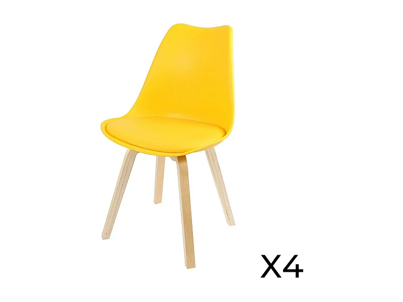 Lot de 4 chaises design avec coussin coloris jaune moutarde collection MIA