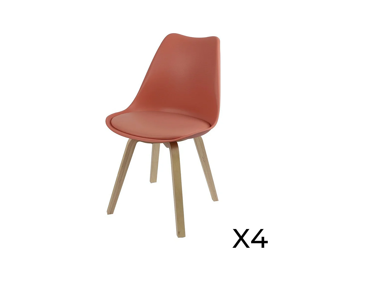 Set van 4 designstoelen in terracotta rood met kussen uit de MIA collectie