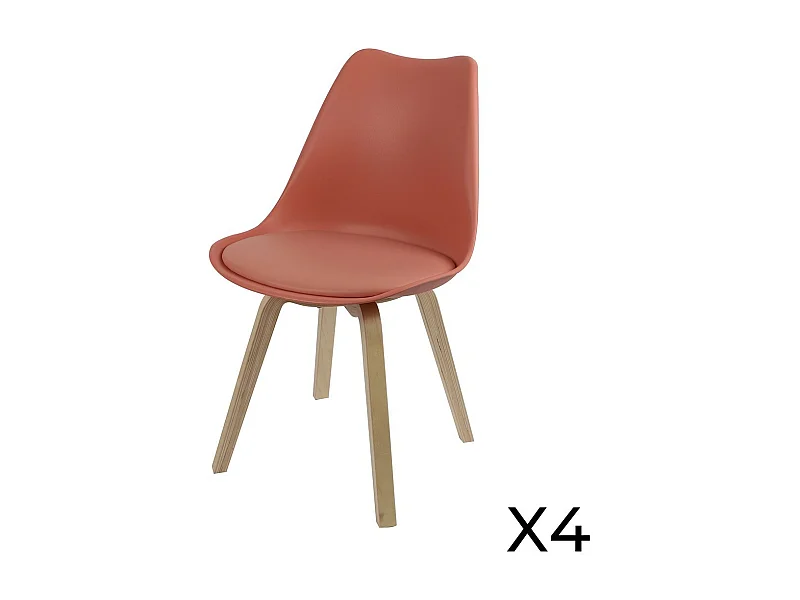 Lot de 4 chaises design rouge terracotta avec coussin collection MIA