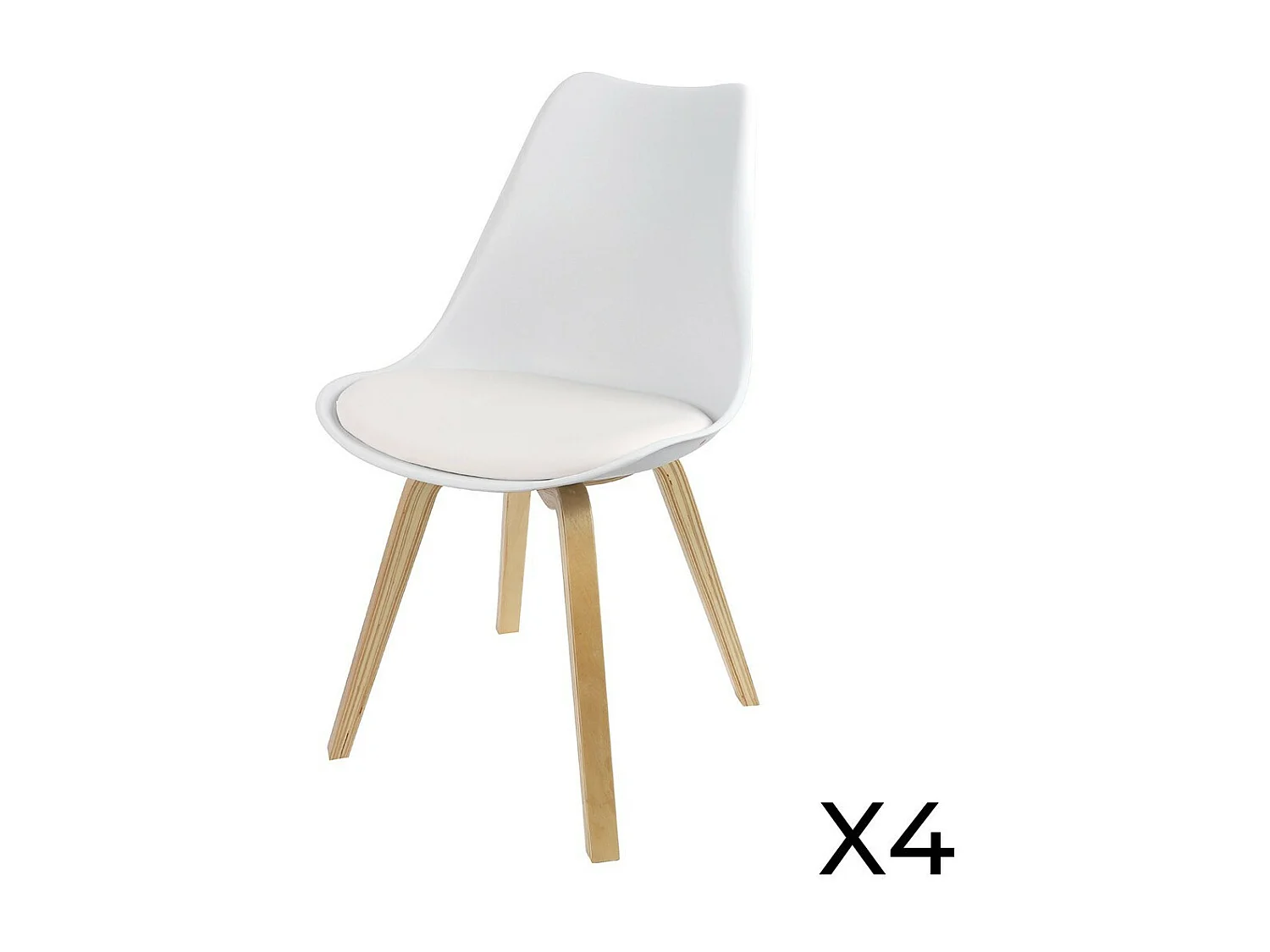 Lote de 4 sillas de diseño blancas con cojín colección MIA