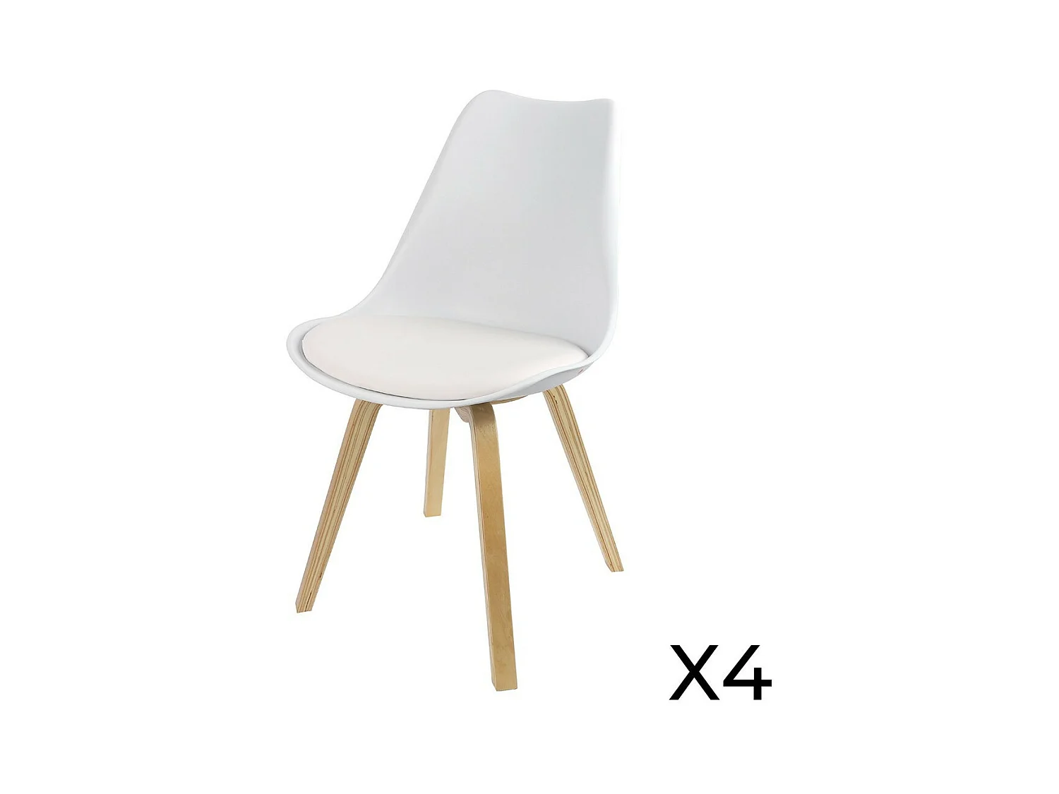 Lot de 4 chaises design blanches avec coussin collection MIA