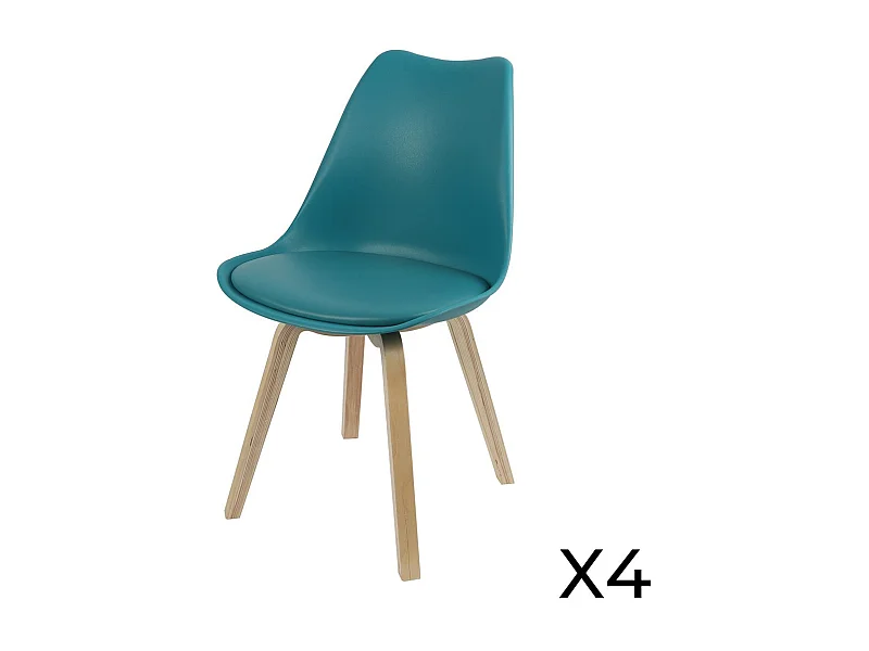Lote de 4 sillas de diseño azul pato con cojín colección MIA