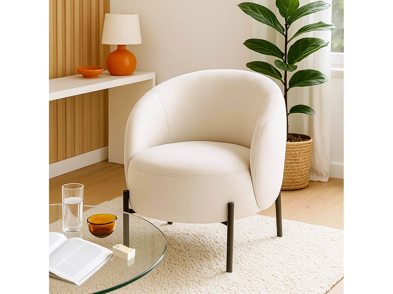 Fauteuil relax en métal et tissu écru