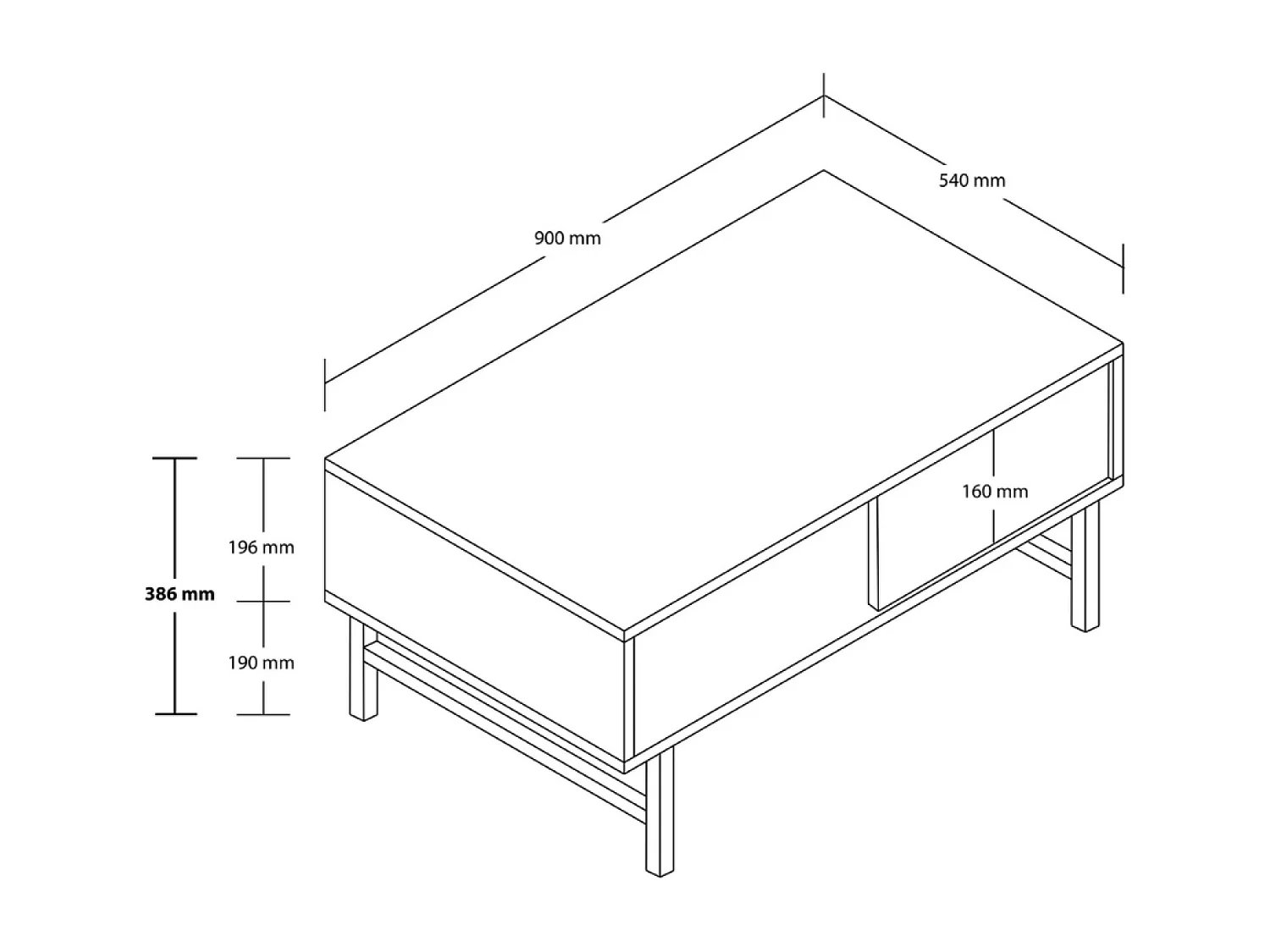 Table basse design bois et travertin avec compartiment TROSA
