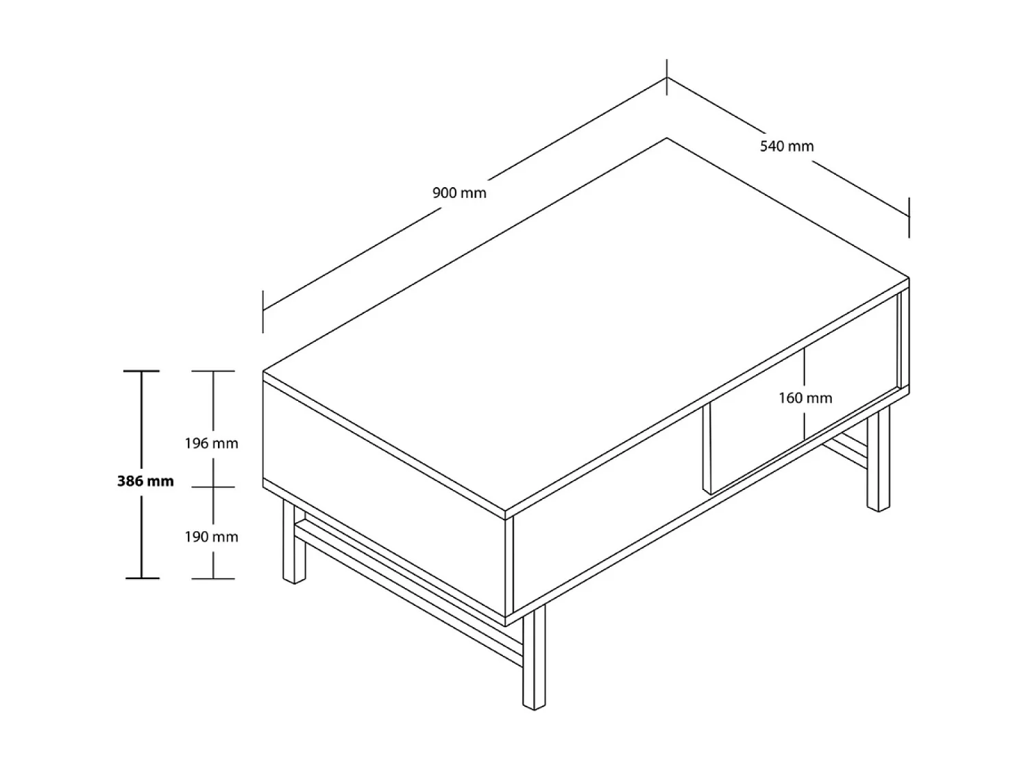 Table basse design bois et travertin avec compartiment TROSA