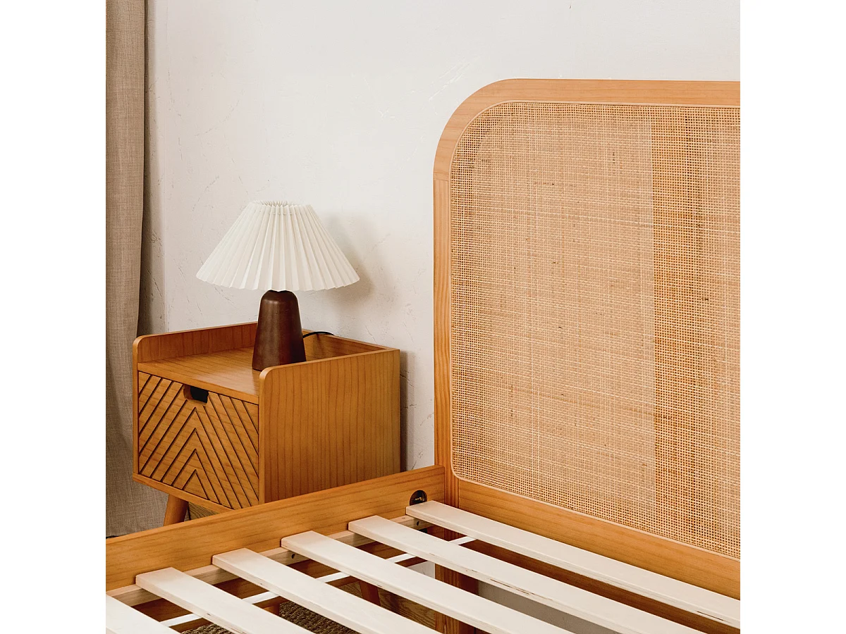 Lit adulte bois rotin Bali tressé 180x200cm