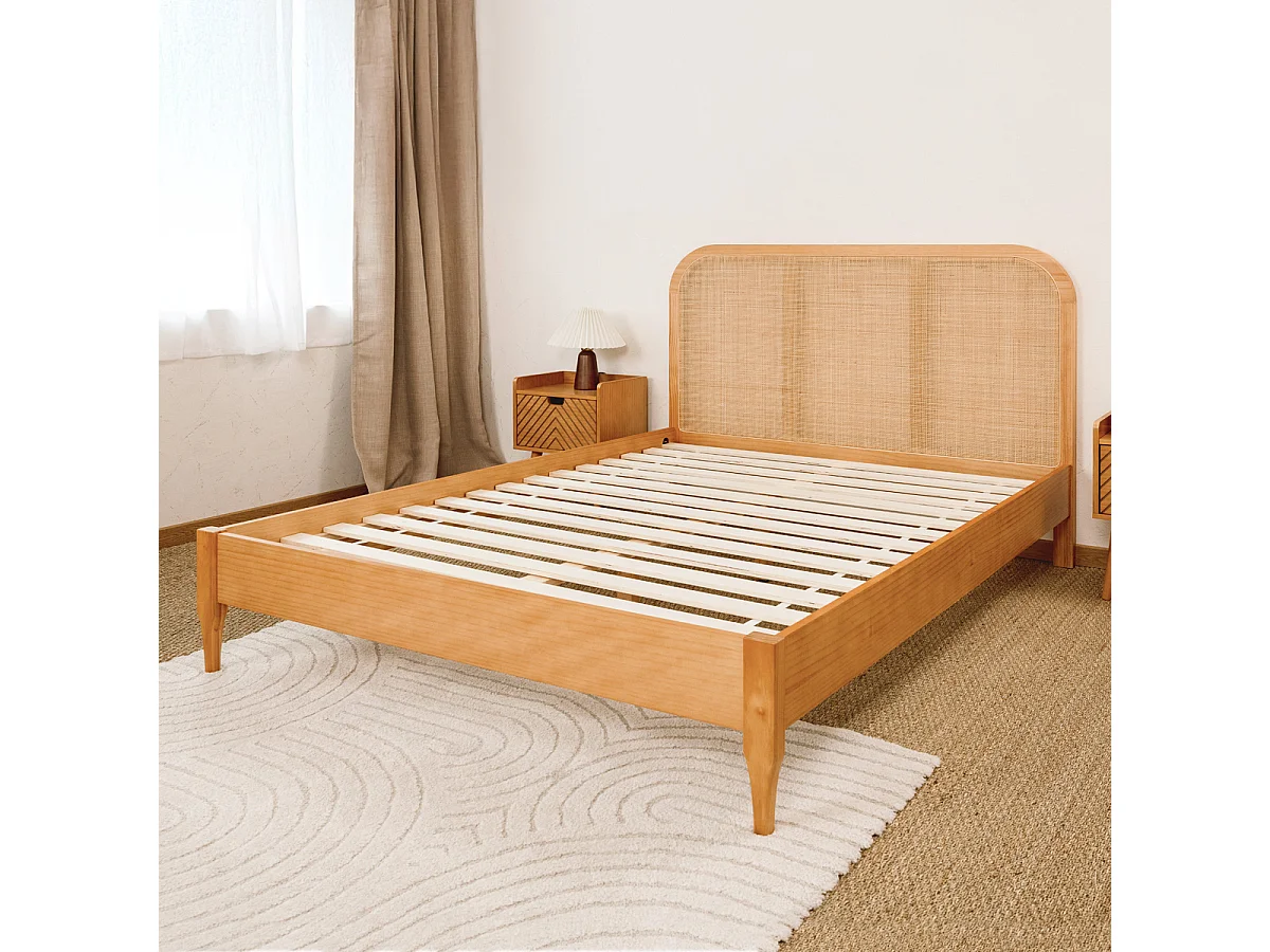 Lit adulte bois rotin Bali tressé 140x190cm