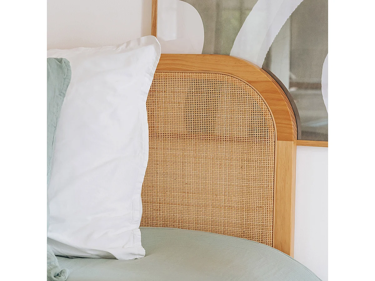 Lit adulte bois rotin Bali tressé 140x190cm