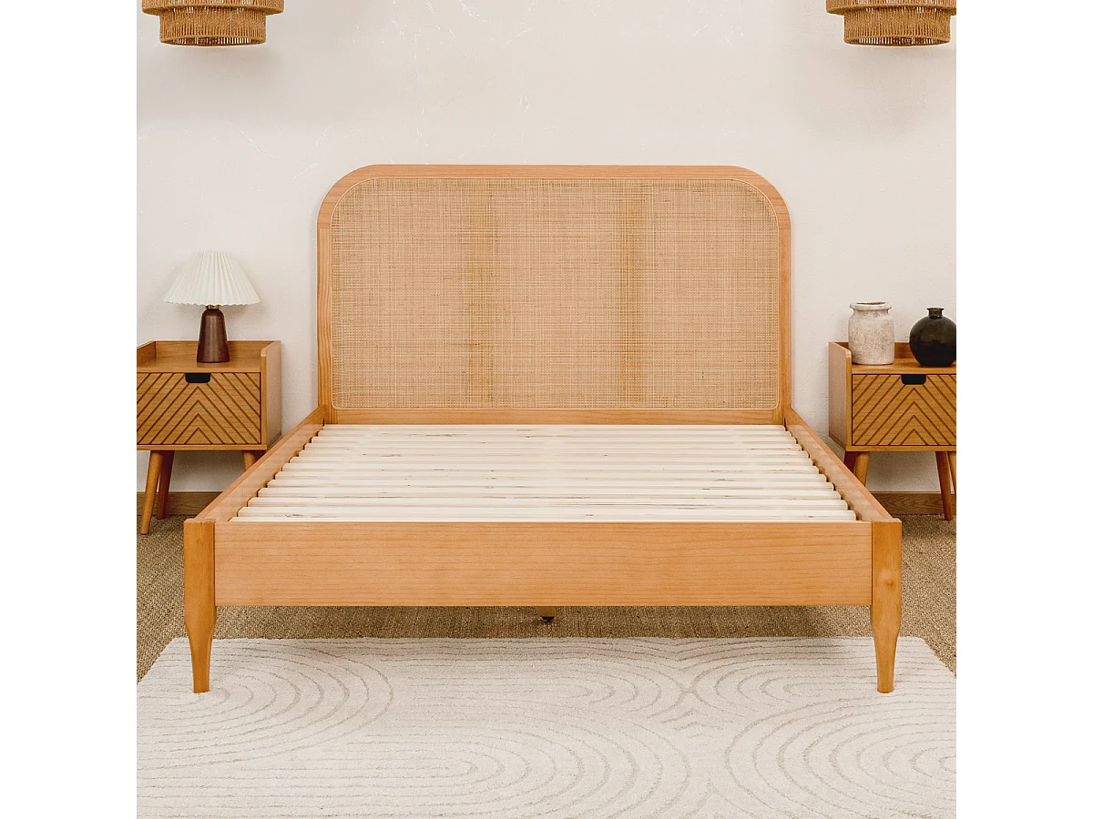 Lit adulte bois rotin Bali tressé 140x190cm