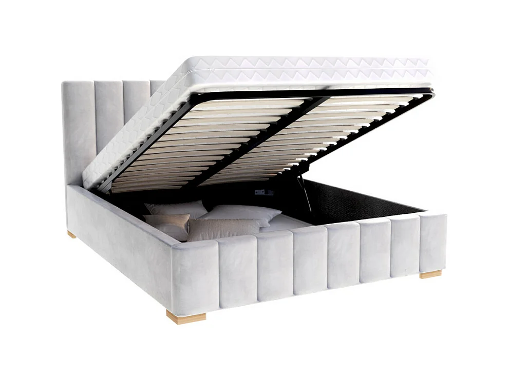 Lit Coffre Austin 160 x 200 cm avec sommier à lattes relevable Gris Clair