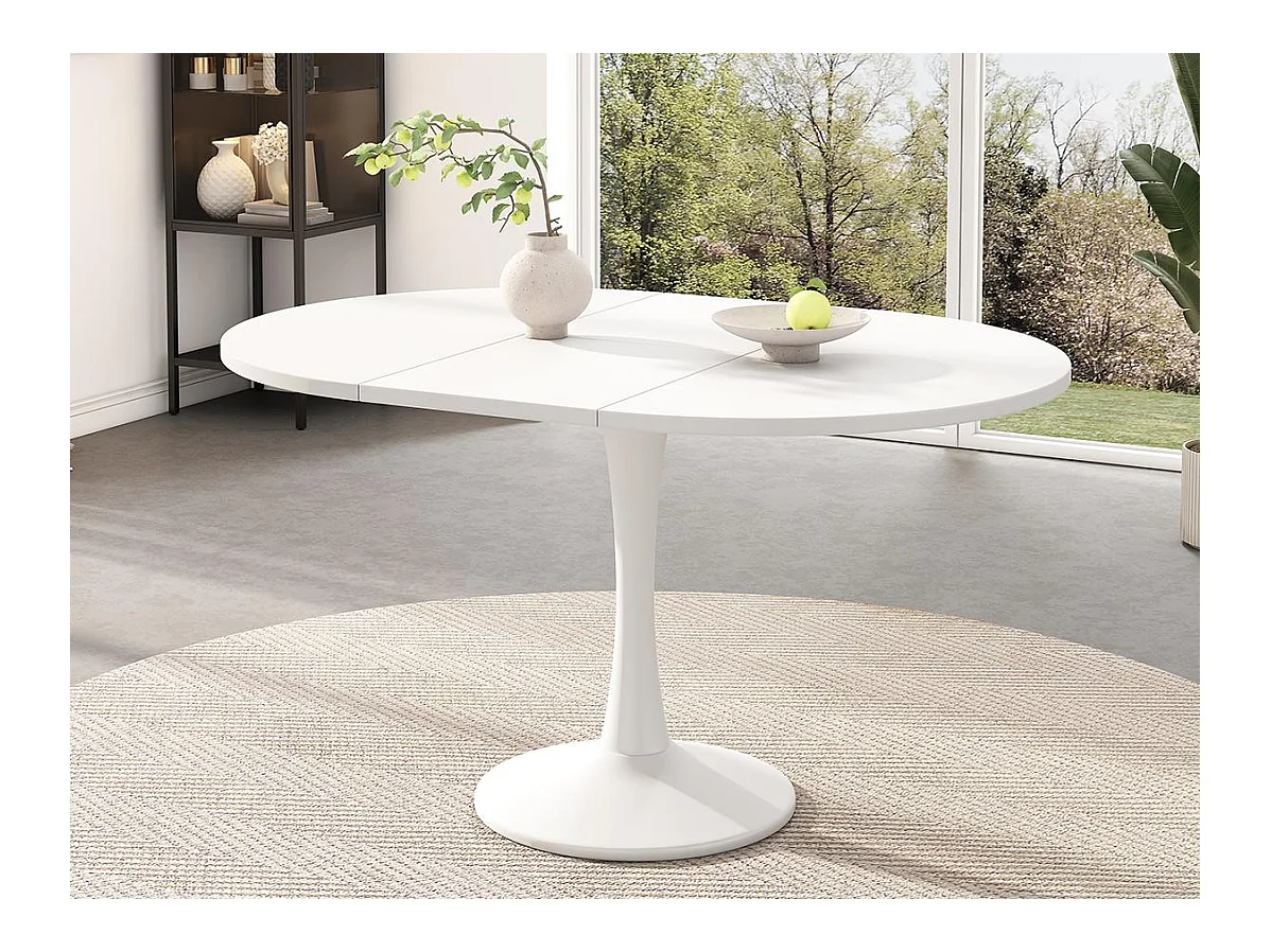 Table à manger ovale escamotable - 100/140 x 100 x 75 cm - MDF - Blanc