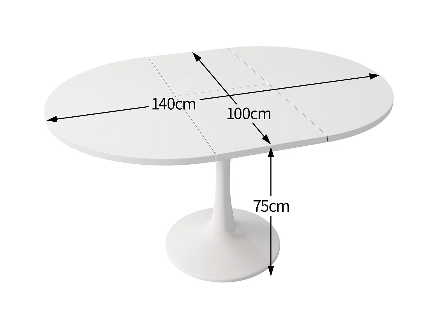 Table à manger ovale escamotable - 100/140 x 100 x 75 cm - MDF - Blanc