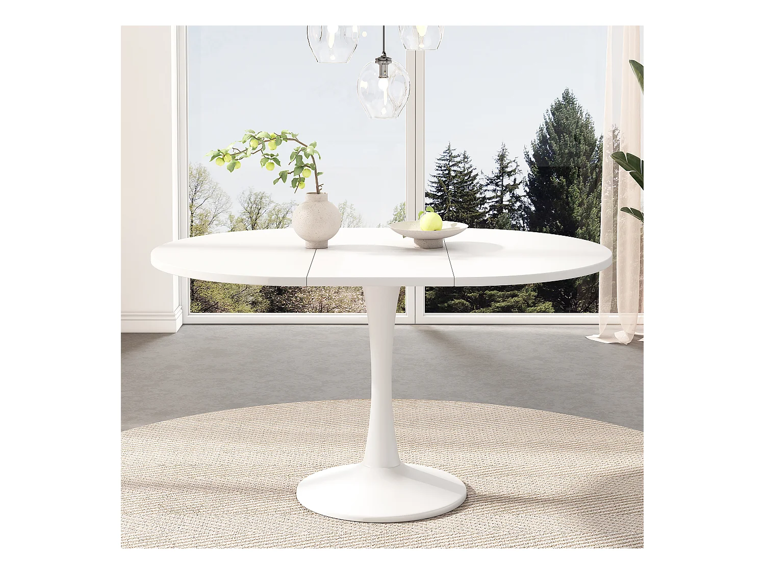Mesa de comedor ovalada retráctil - 100/140 x 100 x 75 cm - MDF - Blanco