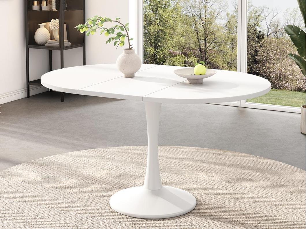 Tavolo da pranzo ovale a scomparsa - 100/140 x 100 x 75 cm - MDF - Bianco