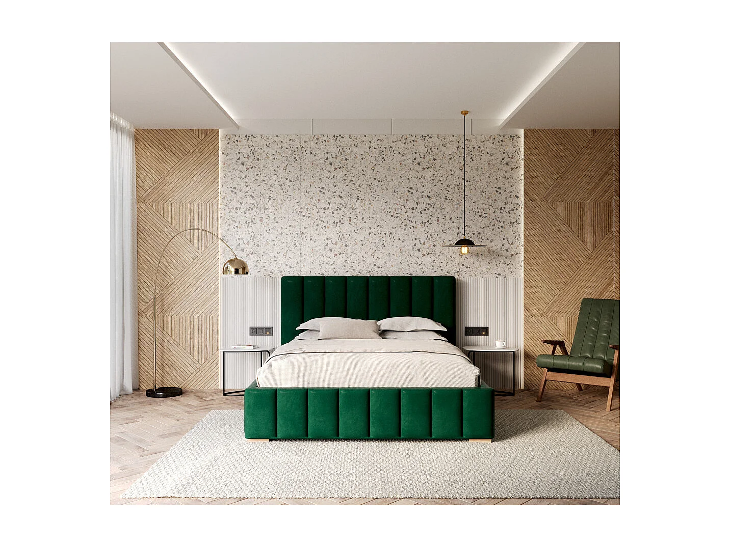 Lit coffre Austin 140 x 190 cm avec sommier à lattes relevable Vert