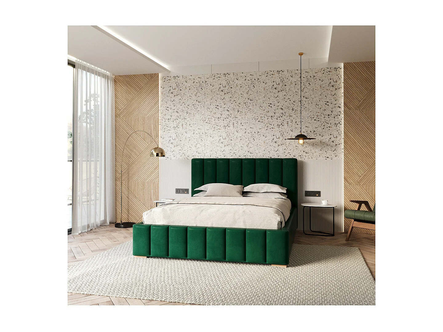 Lit coffre Austin 140 x 190 cm avec sommier à lattes relevable Vert