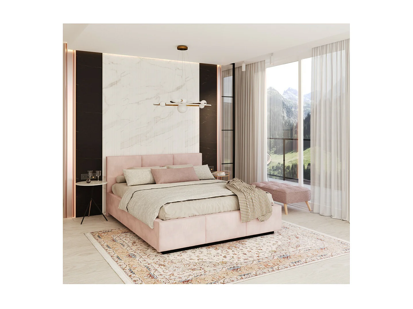 Lit coffre Aveiro 140 x 190 cm avec sommier à lattes relevable Rose pâle
