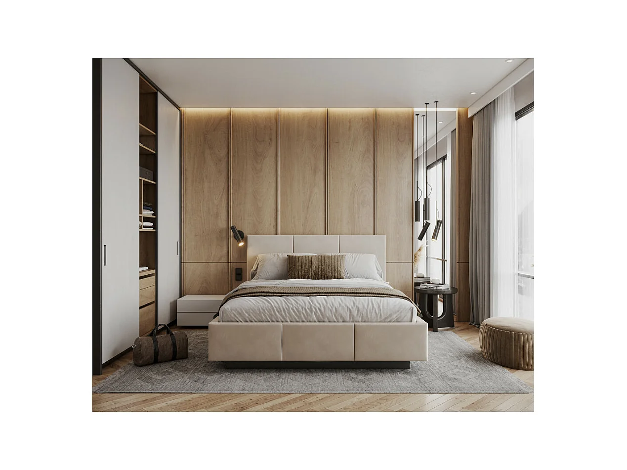 Lit coffre Aveiro 140 x 190 cm avec sommier à lattes relevable Beige Foncé