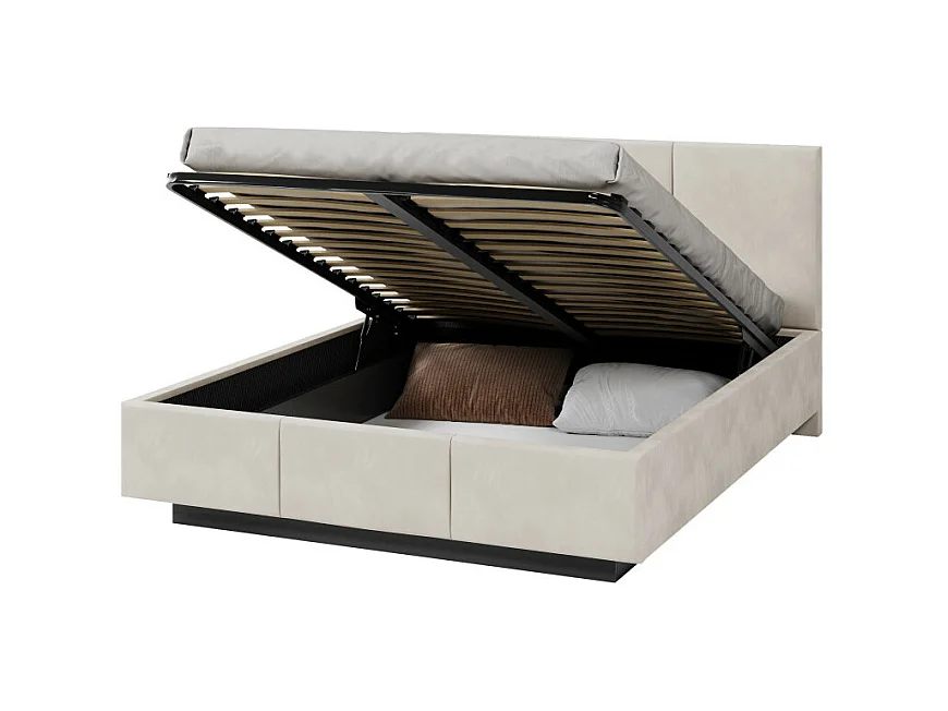 Lit coffre Aveiro 140 x 190 cm avec sommier à lattes relevable Beige Clair