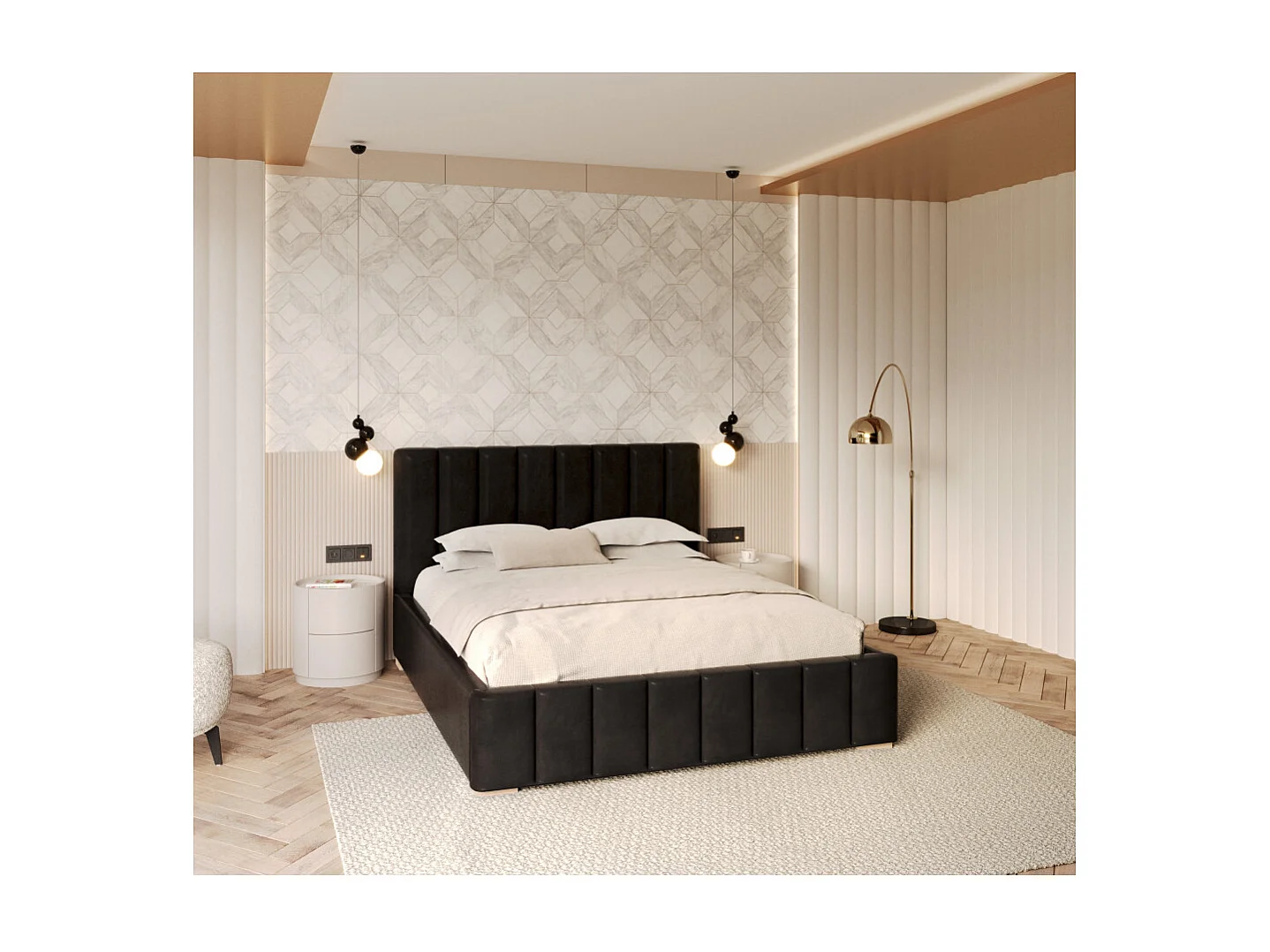 Lit coffre Austin 140 x 190 cm avec sommier à lattes relevable Noir