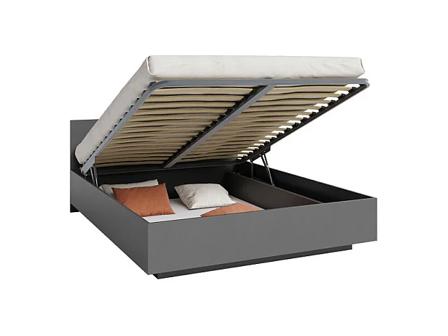 Lit coffre Perou 160 x 200 cm avec sommier à lattes relevable Gris Foncé