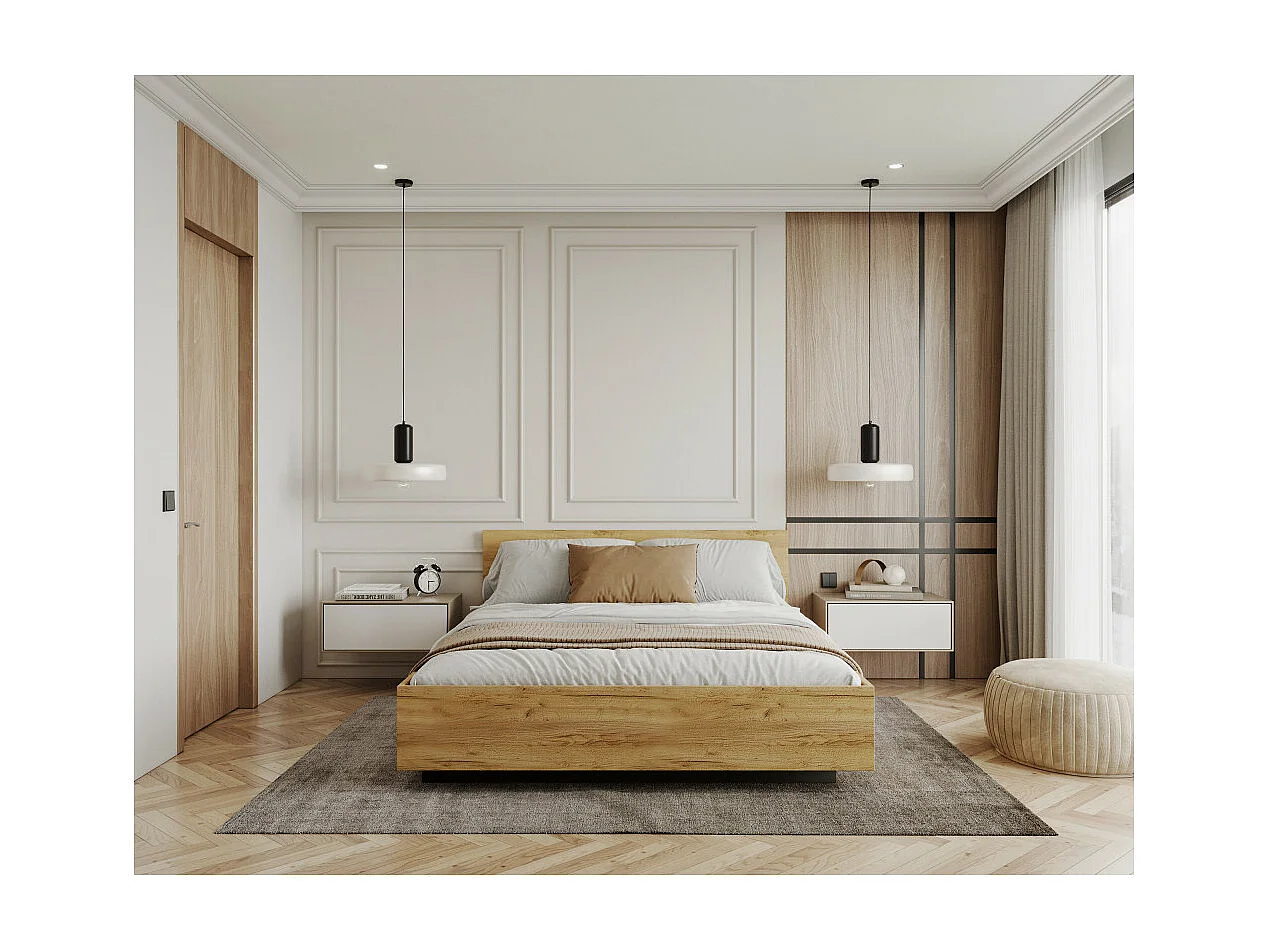 Lit coffre Perou 160 x 200 cm avec sommier à lattes relevable Chêne