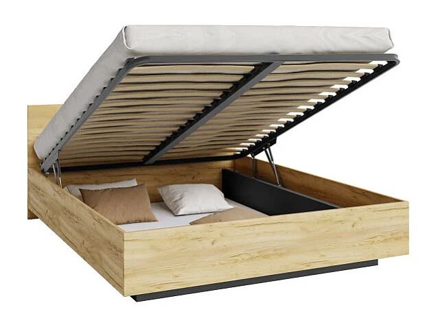 Lit coffre Perou 160 x 200 cm avec sommier à lattes relevable Chêne