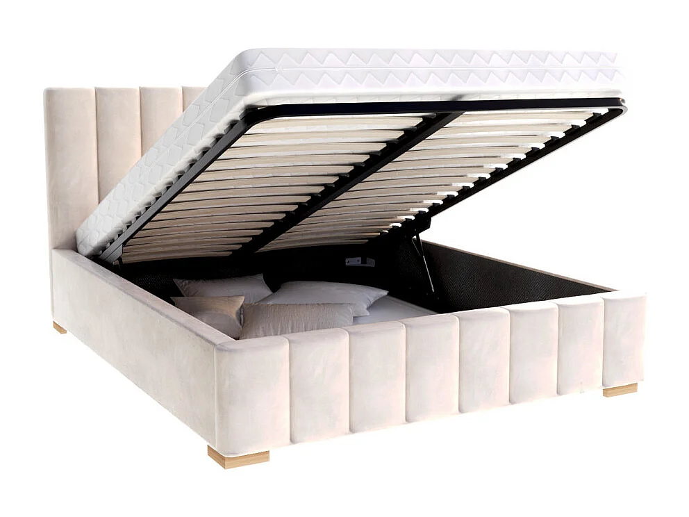 Lit coffre Austin 140 x 190 cm avec sommier à lattes relevable Crème