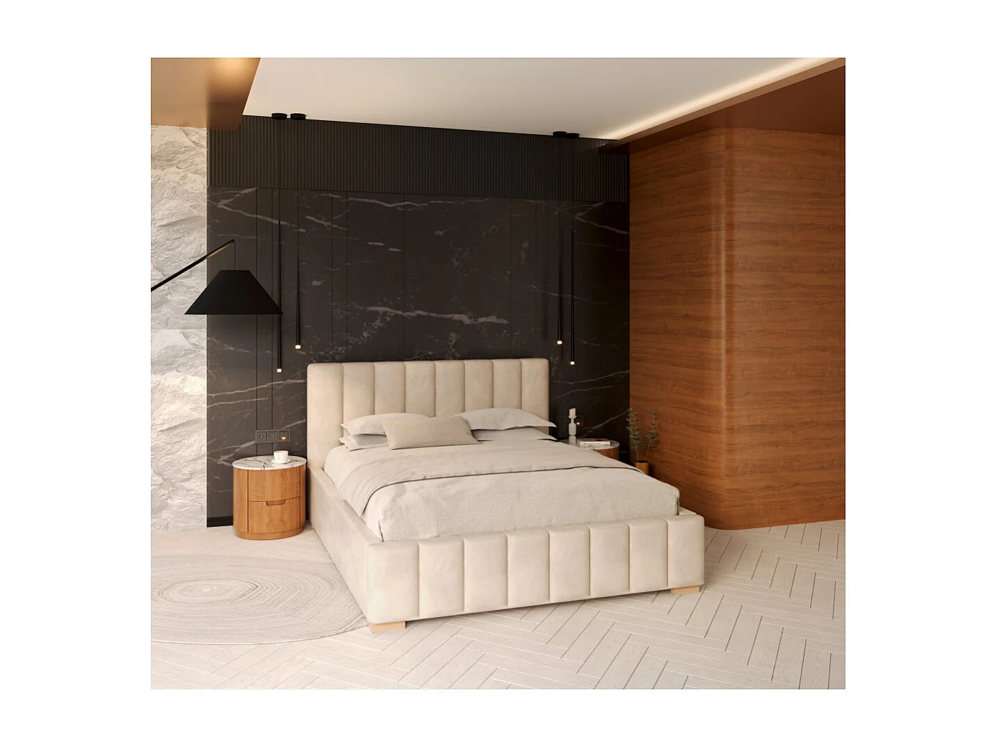 Lit coffre Austin 140 x 190 cm avec sommier à lattes relevable Crème